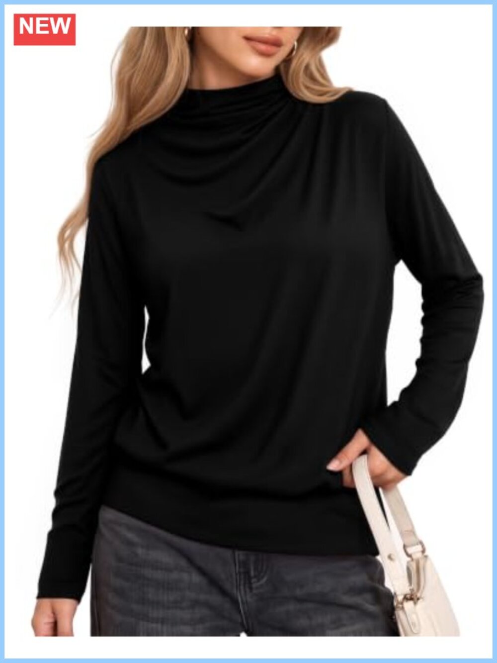 Mock Neck Long Sleeve Tunic Blouse Stretch Wrinkle-Free Business Casual